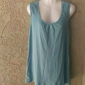 Tommy Bahama crochet back lace leaf tank mint top